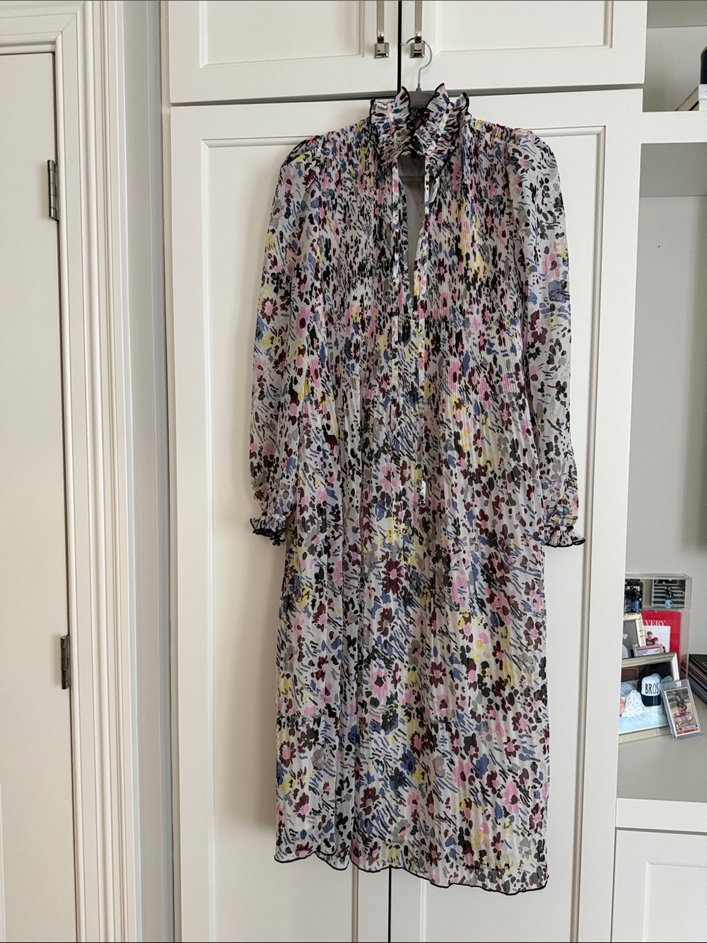 GANNI Ruffle-Neck Midi Dress - Multicolor